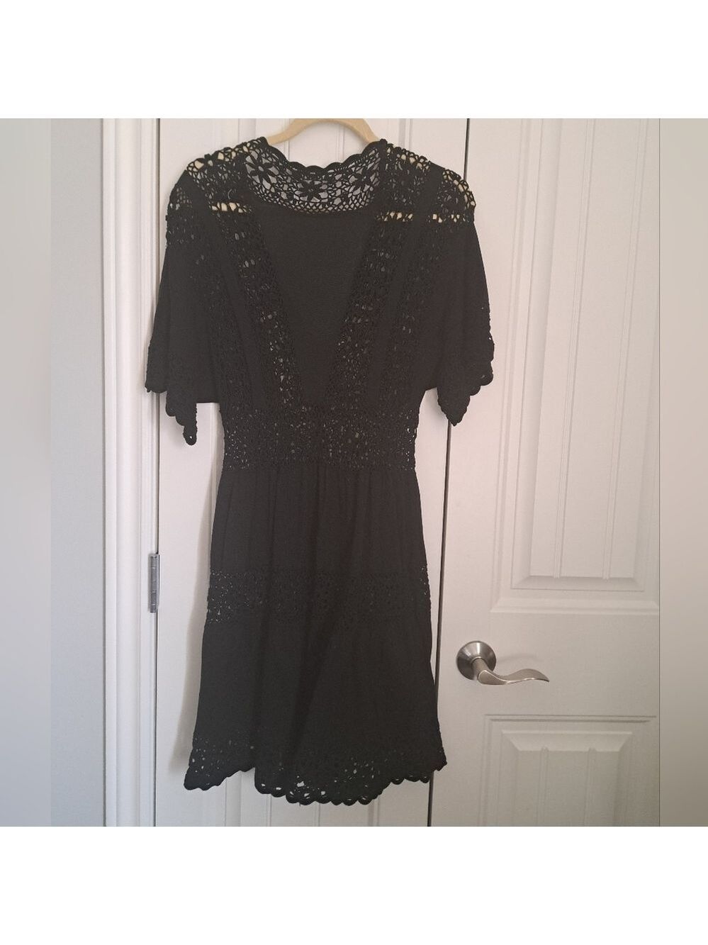 NANETTE LEPORE black cotton crochet knit cut out short sleeve cover up dress M - Picture 3 of 10